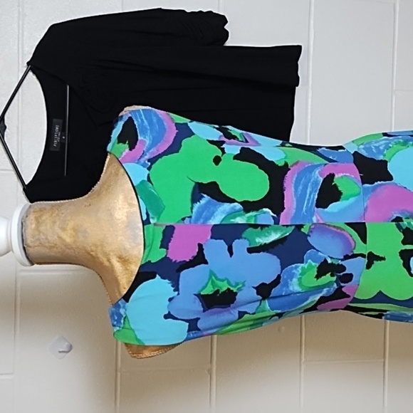 2 PC Perceptions NY Slinky Slip Over Tank Dress & Bolero Jacket  Rose Detail - Picture 6 of 12